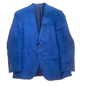 JACK VICTOR Mens 42 R Blue Plaid taly Wool Bamboo Blazer Sport Coat Suit Jacket